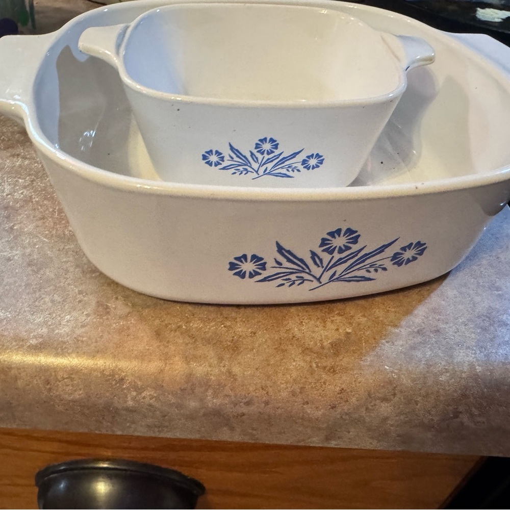 Corningware White Bakeware with Blue Floral Pattern
